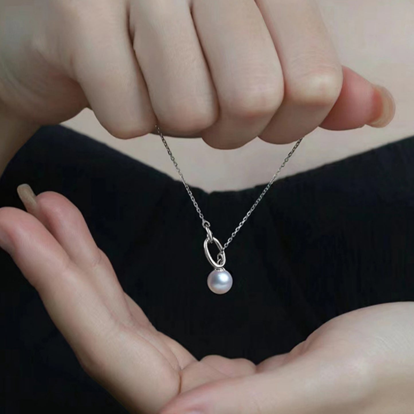 S925 Silver Necklace and 8mm Round Cultured Freshwater Pearl for women