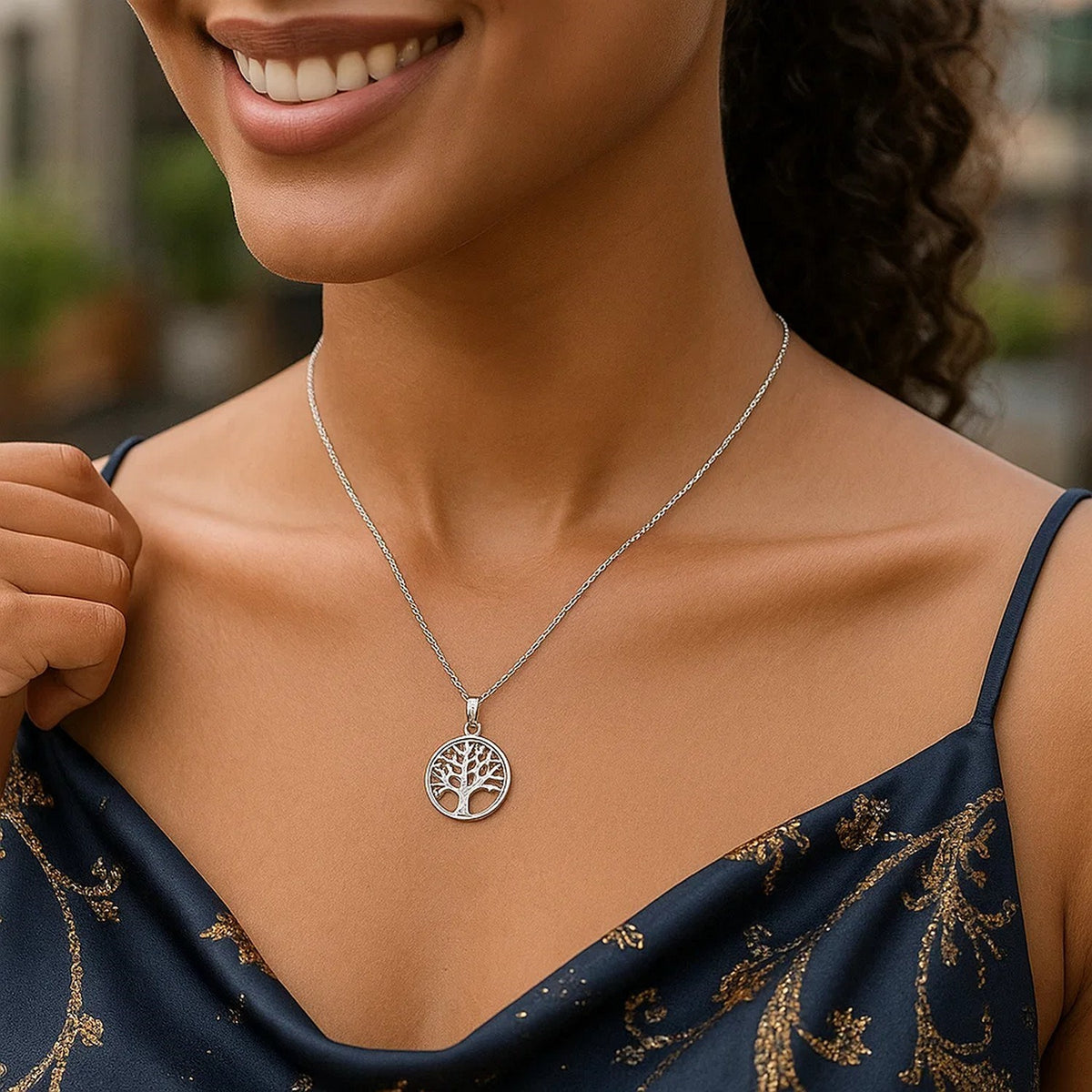 Sterling Silver inch Round Tree of Life Necklace
