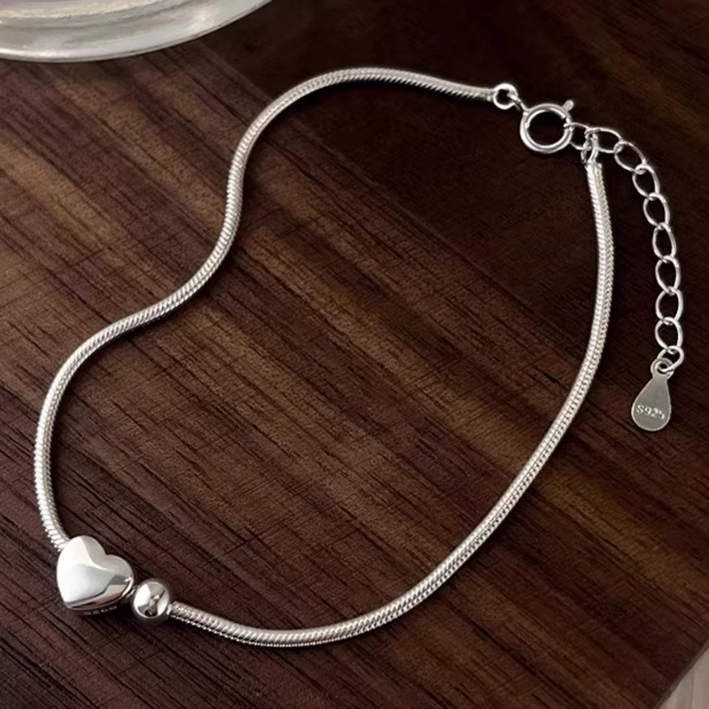 Charming 925 Sterling Silver Heart & Bead Bracelet for Women