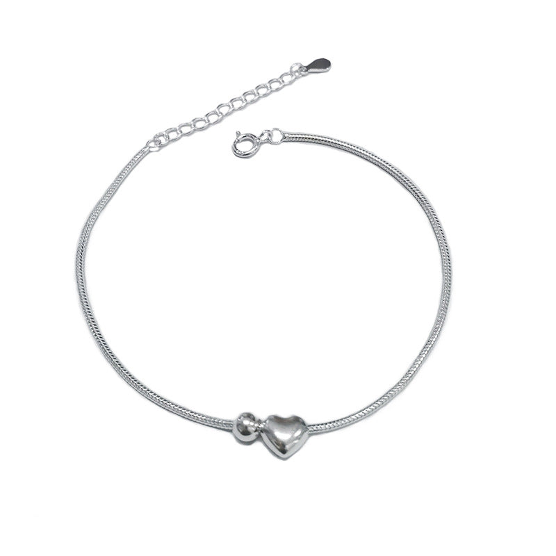 Charming 925 Sterling Silver Heart & Bead Bracelet for Women
