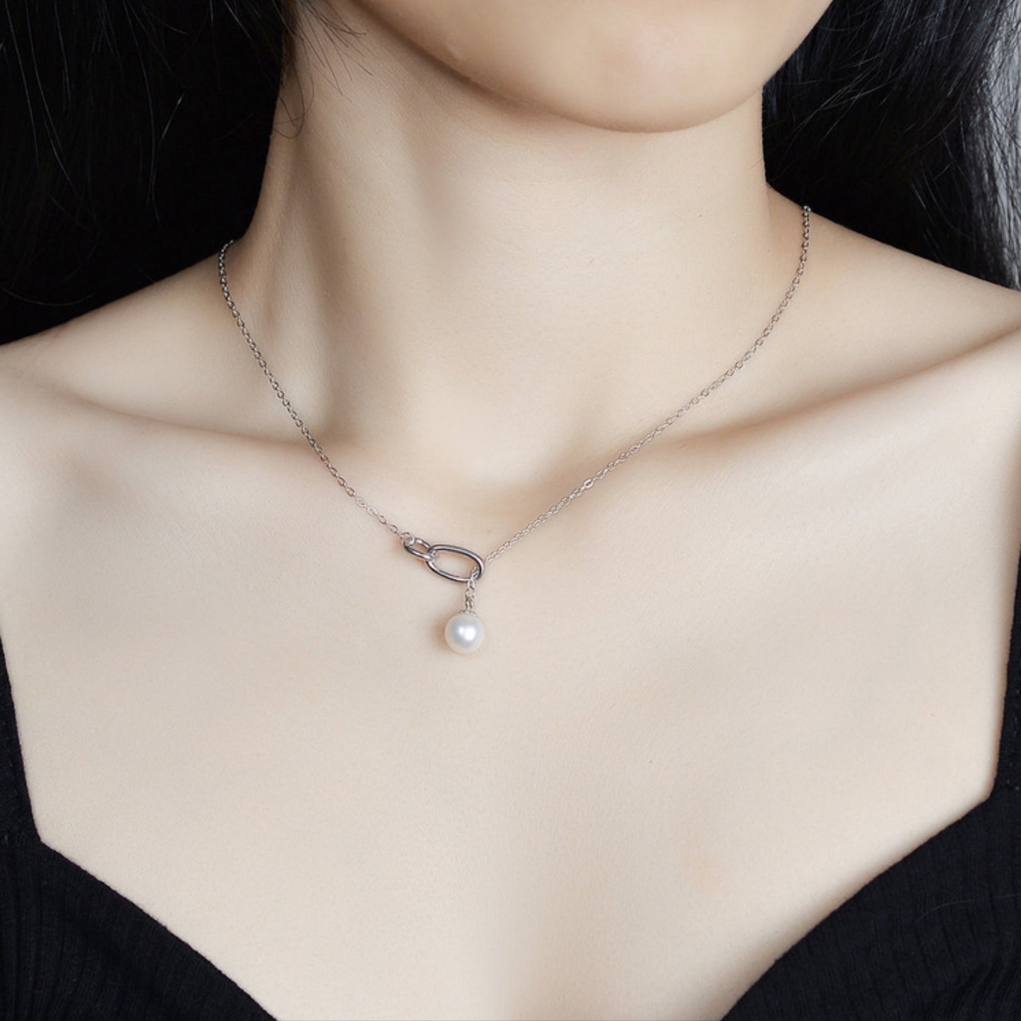 S925 Silver Necklace and 8mm Round Cultured Freshwater Pearl for women