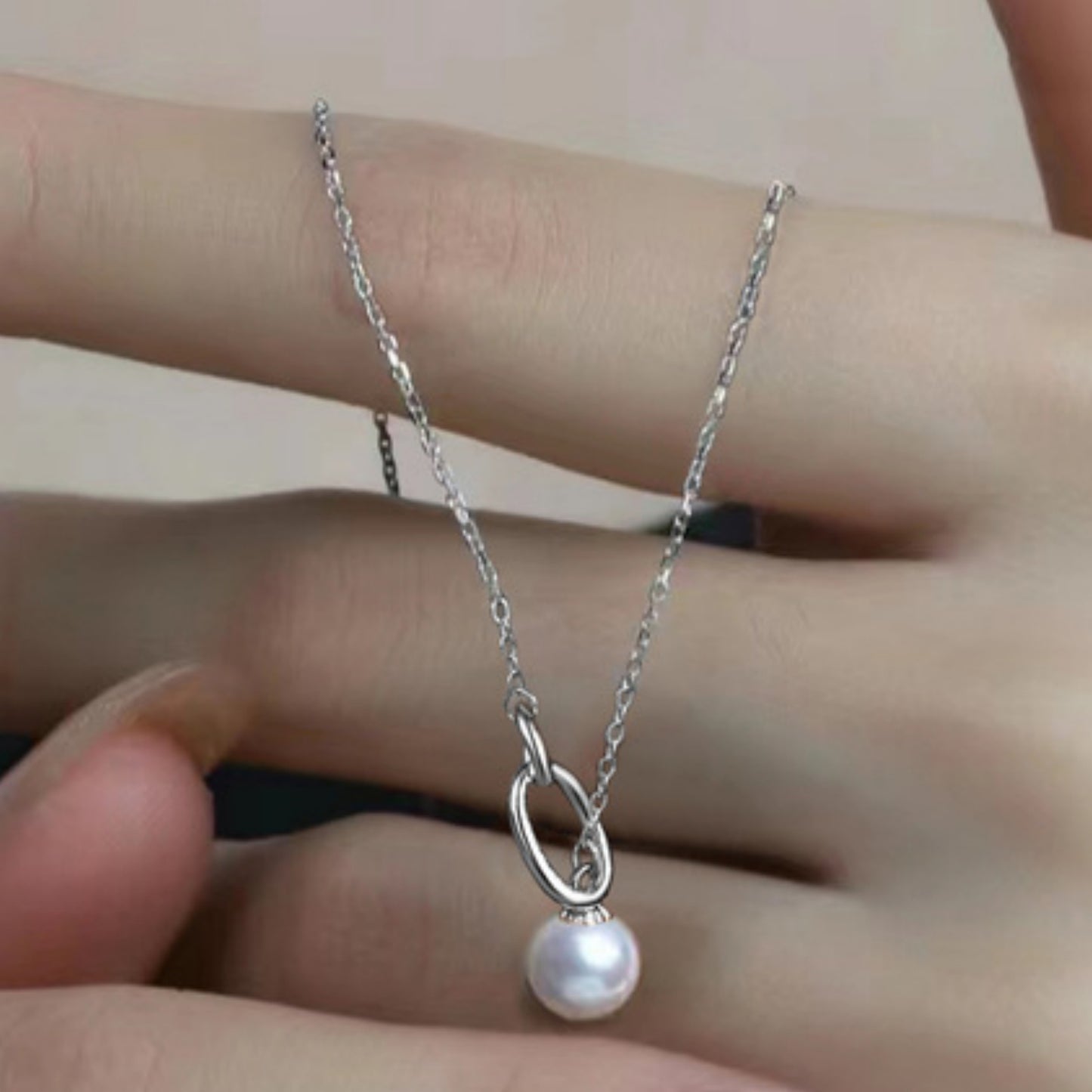 S925 Silver Necklace and 8mm Round Cultured Freshwater Pearl for women