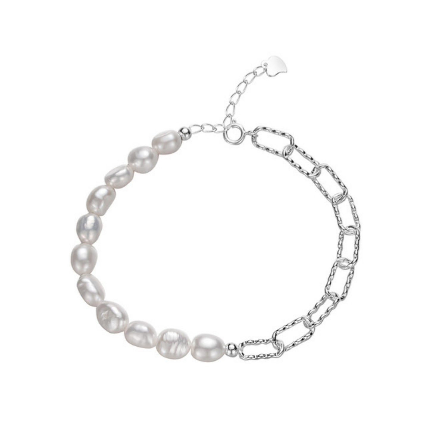 Elegant 925 Sterling Silver & Baroque Cultured Freshwater Pearls Bracelet