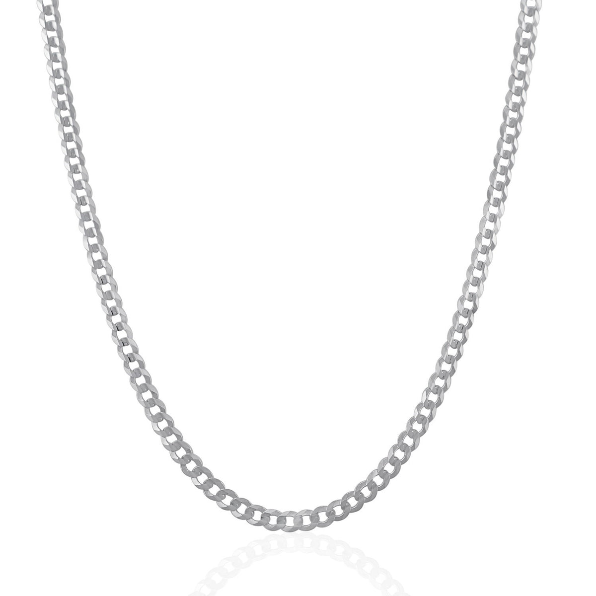 Rhodium Plated 3.7mm Sterling Silver Curb Style Chain (3.70 mm)