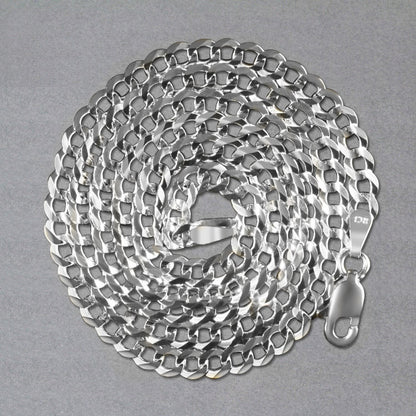 Rhodium Plated 3.7mm Sterling Silver Curb Style Chain (3.70 mm)