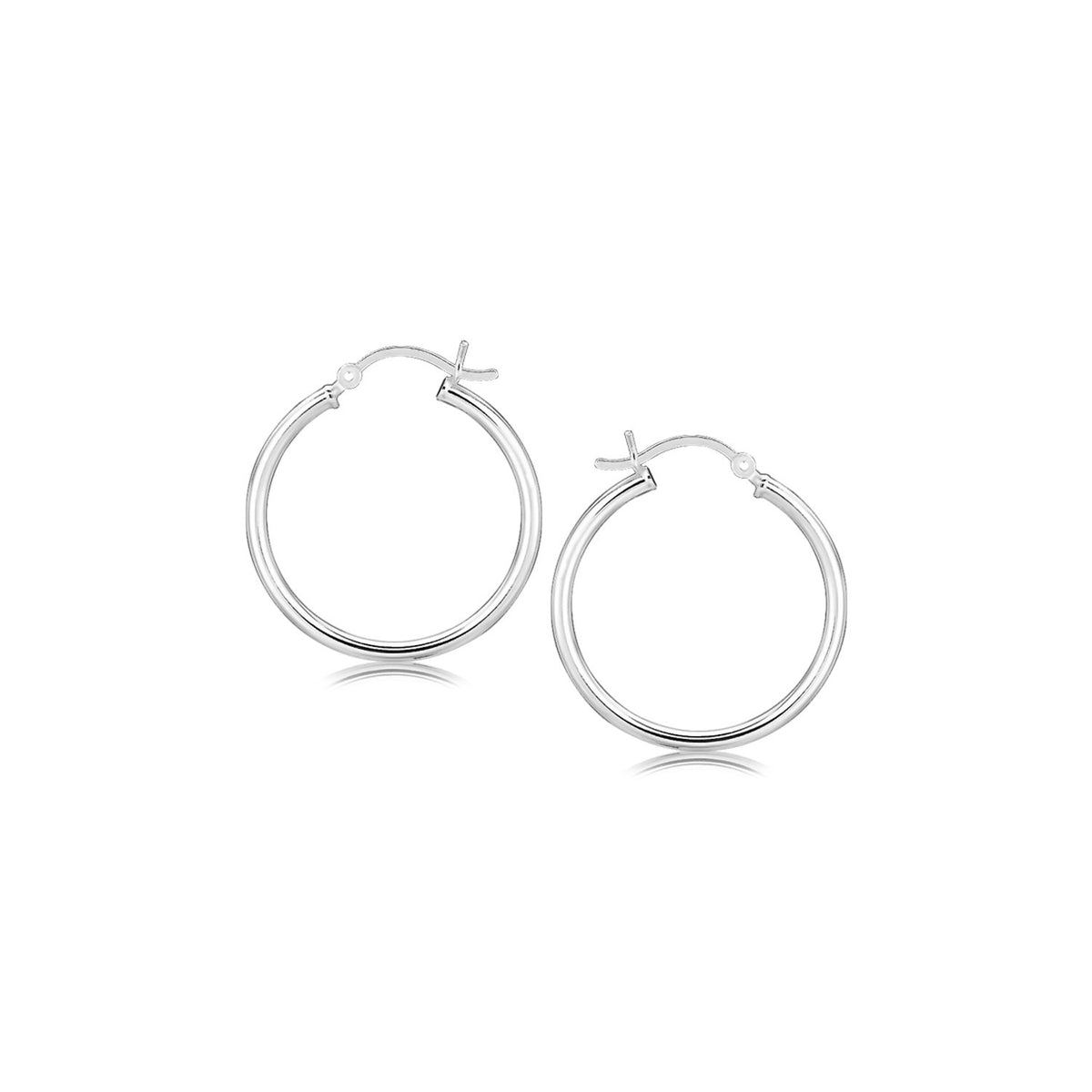 1 Sterling Silver Rhodium Plated Thin and Polished Hoop Motif Earrings (2x25mm)