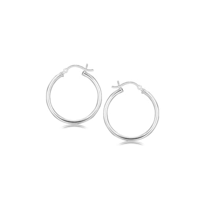 1 Sterling Silver Rhodium Plated Thin and Polished Hoop Motif Earrings (2x25mm)