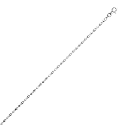 Sterling Silver Rhodium Plated Moon Cut Oval Bead Chain (2.50 mm)