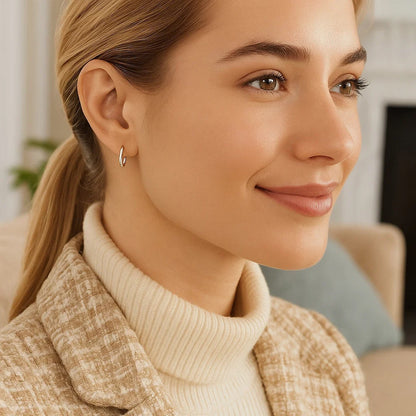 Sterling Silver Rhodium Plated Thin and Small Polished Hoop Earrings (2x10mm)