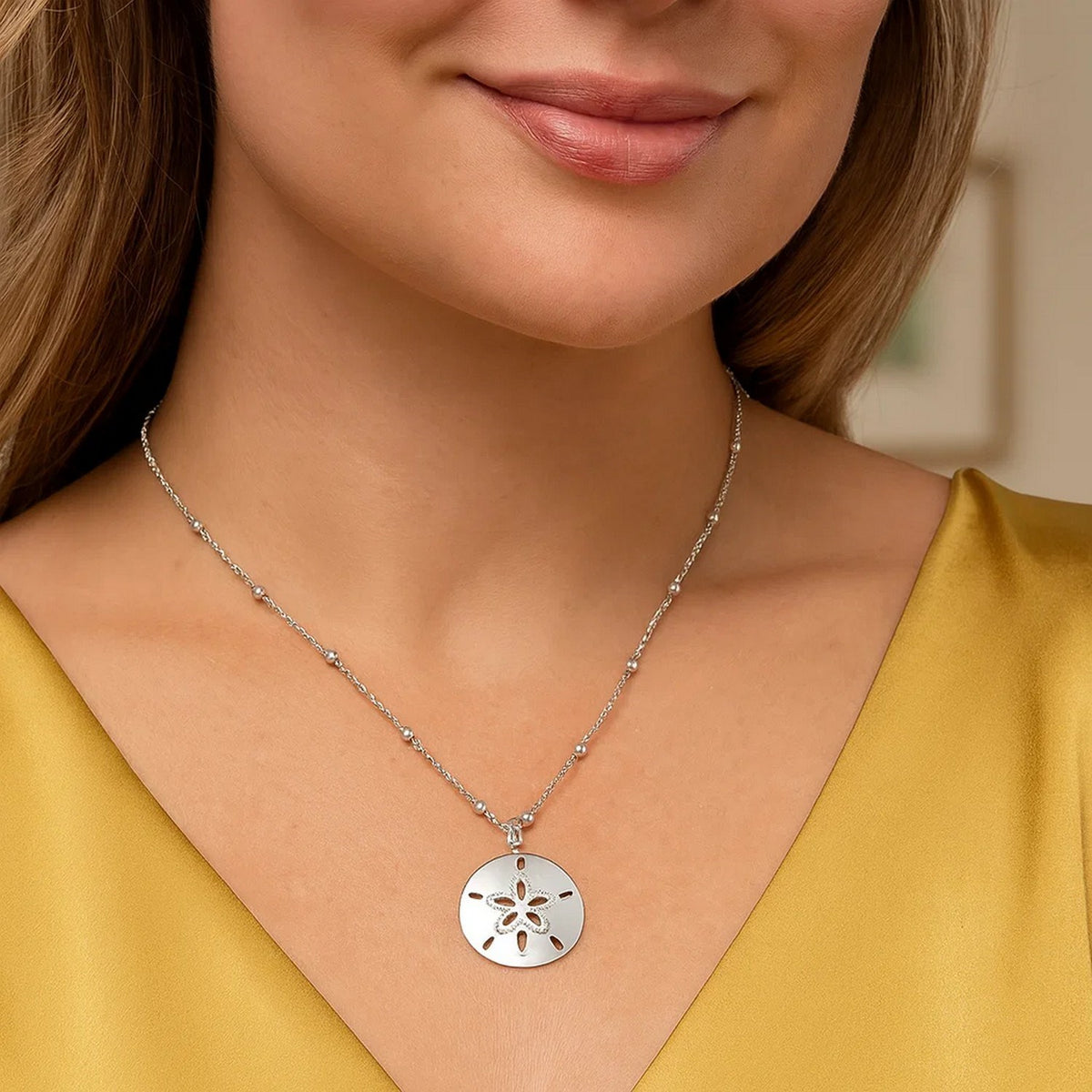 Sterling Silver Rhodium Plated Sand Dollar Necklace
