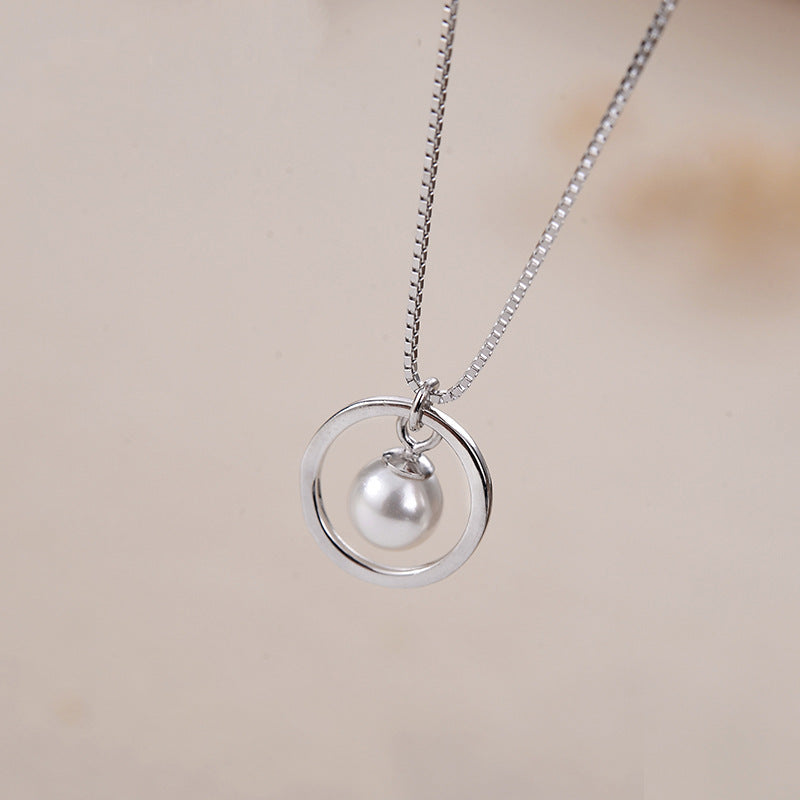 Elegant 925 Silver Pearl Hoop Necklace - Timeless minimalist round cultured freshwater pearl Pendant for Everyday Grace